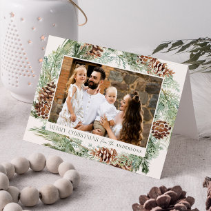 Cartão De Festividades Rustic Watercolor Pine Cone Wreath Photo