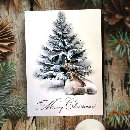 Cartão De Festividades Rustic Watercolor Veer In Snow Custom Christmas