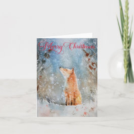 Cartão De Festividades Rustic Watercolor Winter Fox Christmas