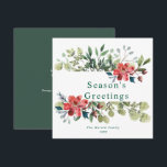 Cartão De Festividades Rustic Watercolor Winter Greenery com Flores Verme<br><div class="desc">O cartão de feriado não fotográfico elegante de saudações de época... este cartão de natação rústico apresenta um verde de inverno com flores vermelhas. O texto elegante pode ser completamente personalizado com sua escolha de saudação, nome da família, ano e uma mensagem personalizada. Transforme sua temporada de férias com nossa...</div>