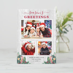 Cartão De Festividades Rustic White Wood Floral Seasons Saudações 3 Fot