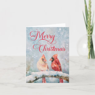 Cartão De Festividades Rustic Winter Birds Watercolor Felry Christmas