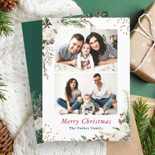 Cartão De Festividades Rustic Winter Botanical Floral 2 Fotografias Natal