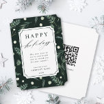 Cartão De Festividades Rustic Winter Greenery Código QR Corporate<br><div class="desc">Este Natal elegante | o cartão de férias contém "feriados felizes" em caracteres verdes, em forma de tíquete, com uma cor d'água de fundo verde de inverno e um código ou logotipo QR opcional no verso. Para personalização mais avançada deste design, clique no BOTÃO FERRAMENTA DESIGN AZUL para alterar a...</div>