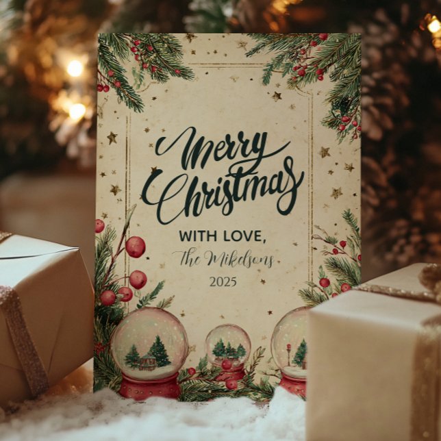 Cartão De Festividades Rustic Winter Snow Globe Holiday (Criador carregado)