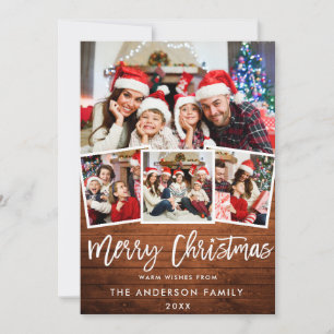 Cartão De Festividades Rustic Wood Brush Script Star 4 Foto Natal