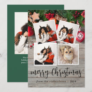 Cartão De Festividades Rustic Wood Elegant Christmas Family 4 Photo