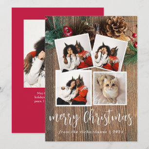 Cartão De Festividades Rustic Wood Elegant Christmas Family 4 Photo