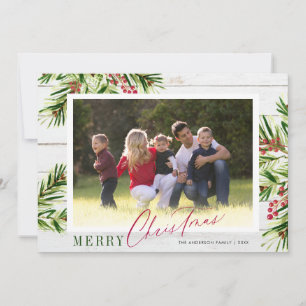 Cartão De Festividades Rústica Wood Watercolor Pine 2 Foto Natal