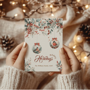 Cartão De Festividades Rústico Floral Vermelho Papa-Figosceneve Natal