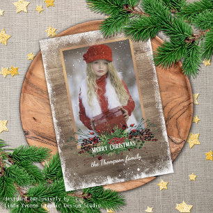 Cartão De Festividades Rústico Padrão de Madeira Saudação Sazonal