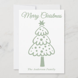 Cartão De Festividades Sábio Branco Verde Mão Desenhada Árvore de Natal