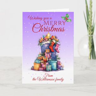 Cartão De Festividades Saco De Natal E Presente Família Roxo