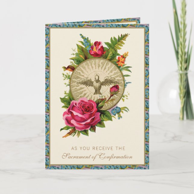 Cartão De Festividades Sacramento de Rosas Rosa Religiosas de Confirmação (Frente)