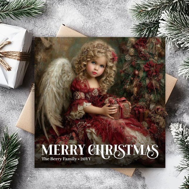 Cartão De Festividades Sacred Victorian Angel Deep Red Gold Christmas  (Sacred Victorian Angel Deep Red Gold Christmas Card)