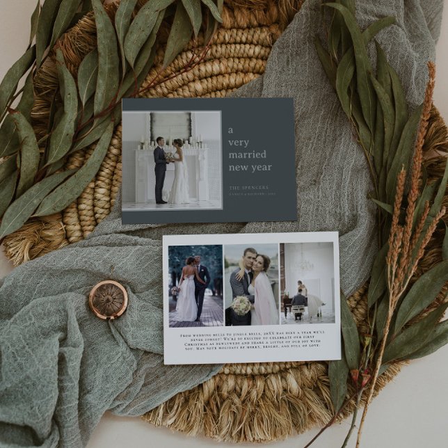 Cartão De Festividades Sage Casou Ano Novo | Feriado de Casamento Elegant (Criador carregado)