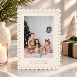 Cartão De Festividades Sage Creme Borda Recortada Família Foto Natal
