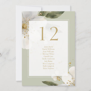Cartão De Festividades Sage Floral Watercolor Table Number & Seating Card
