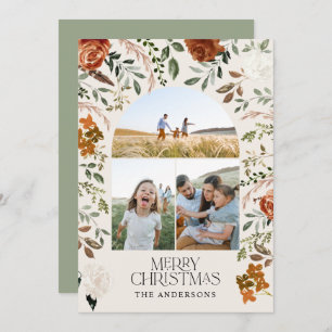 Cartão De Festividades Sage green 3 foto botânica elegante feriado de arc