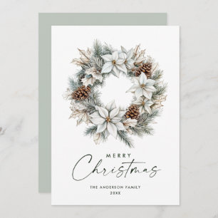 Cartão De Festividades Sage Green Boho Pine Cones Wreath de Natal