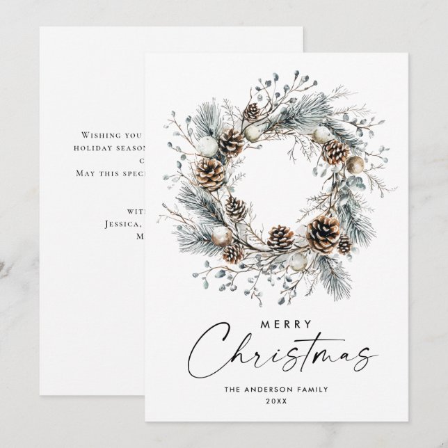 Cartão De Festividades Sage Green Country Pine Cones Wreath (Frente/Verso)