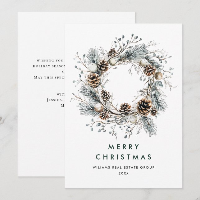 Cartão De Festividades Sage Green Country Pine Cones Wreath (Frente/Verso)