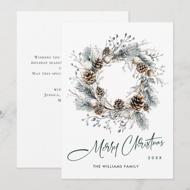 Cartão De Festividades Sage Green Country Pine Cones Wreath (Frente/Verso)