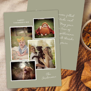 Cartão De Festividades Sage Green Family Foto Collage Ação de Graças