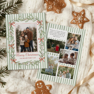 Cartão De Festividades Sage Green Family Photo Christmas Holiday Card
