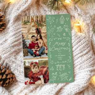 Cartão De Festividades Sage Green Hand Desenhando Ícones no Natal 2 Foto