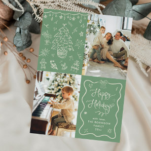 Cartão De Festividades Sage Green Hand Draked Icons Happy Holidays 2 Foto