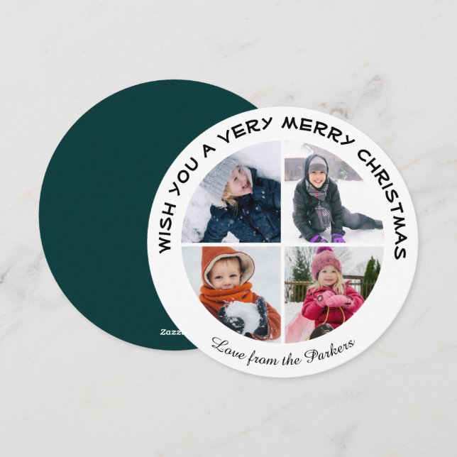 Cartão De Festividades Sage Green Modern Script 4 Círculo de Foto Minimal (Frente/Verso)