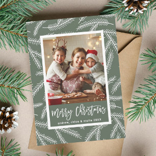 Cartão De Festividades Sage Green Pine Branch Merry Christmas Photo