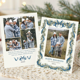 Cartão De Festividades Sage Green Stripped Blue Bow Christmas 5 Photo