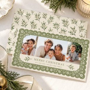 Cartão De Festividades Sage Lace Floral Multi Foto Família Natal
