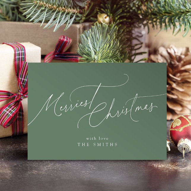 Cartão De Festividades Sage Minimalist Elegant Script Merriest Christmas (Sage Minimalist Elegant Script Merriest Christmas Holiday Card)