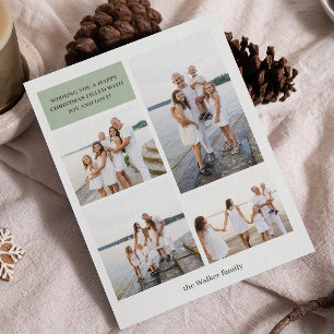 Cartão De Festividades Sage Moderno Neutro 4 Fotos Elegantes