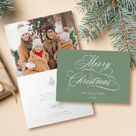 Cartão De Festividades Sage Silky Merry Christmas Script Photo Dobted (Fo