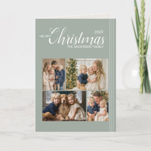 Cartão De Festividades Sage Verde Carta de Natal com Listras e Múltiplas