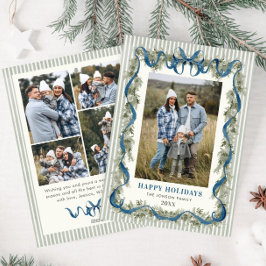 Cartão De Festividades Sage Verde Listrado Arco Azul Natal 5 Foto