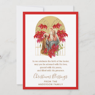 Cartão De Festividades Sagrada Família de Natal Poinsettia Religiosa
