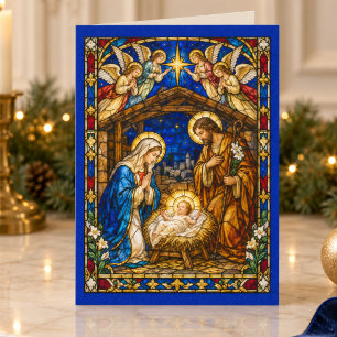 Cartão De Festividades Sagrada Família do Natal em Vitral 
