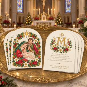 Cartão De Festividades Sagrada Família Monograma Floral Mariana 