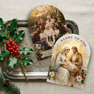 Cartão De Festividades Sagrada Natividade Arco Religioso Dourado Foto TMF