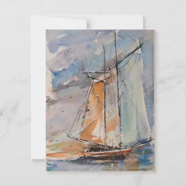 Cartão De Festividades Sailboat In Watercolors (Frente)