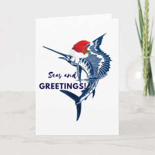 Cartão De Festividades Sailfish Christmas Seas and Greetings Card