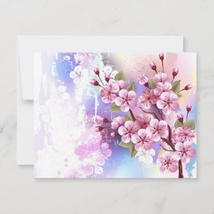 Cartão De Festividades Sakura rosa no fundo da pintura