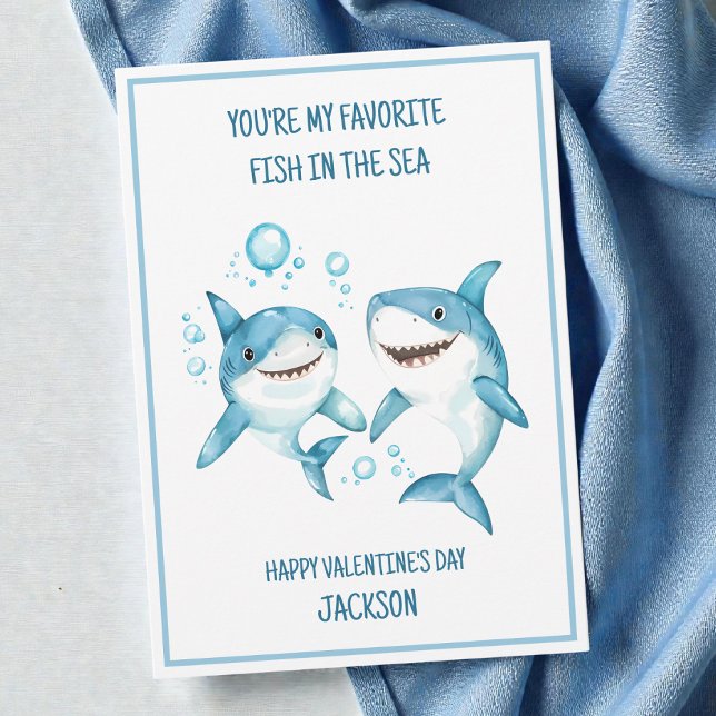 Cartão De Festividades Sala de Aula da Escola de Tubarões Kids Feliz Dia  (Kids Shark School Classroom Happy Valentine's Day Holiday Card)