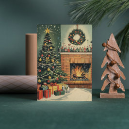 Cartão De Festividades Sala de estar de Natal aconchegante e vintage deco