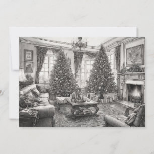 Cartão De Festividades Sala de estar em estilo retrô com árvore de Natal